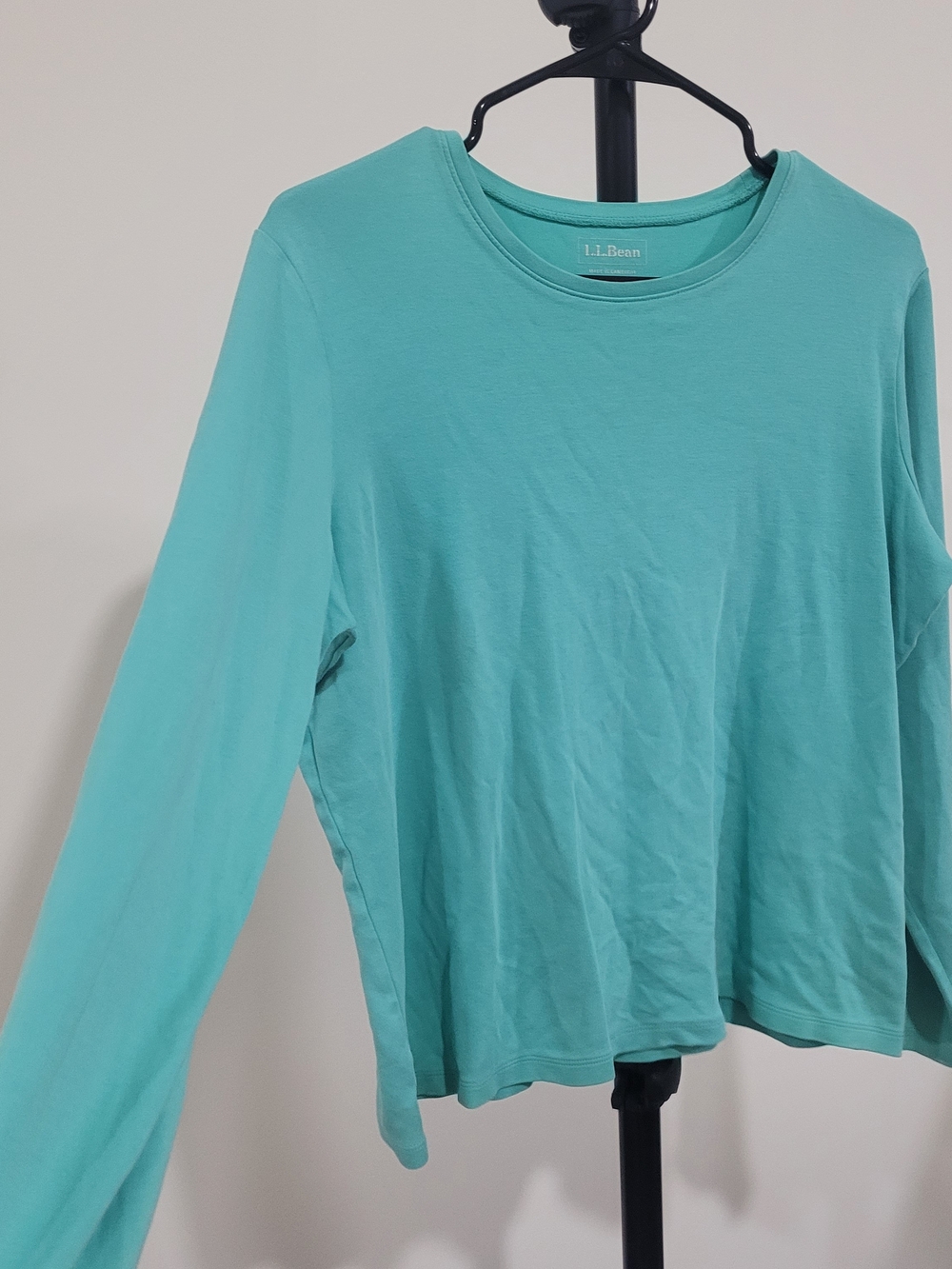 L.L. Bean Women's Long-Sleeve Crewneck Tee in Aqua